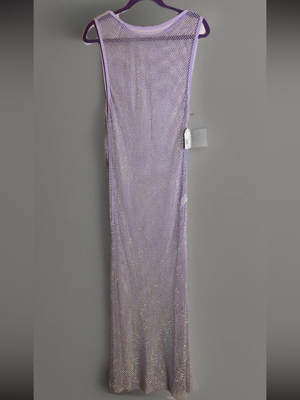 Lavender sheer rhinestone netted Mesh Sleeveless Maxi coverup dress